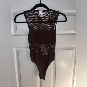 Zara NWOT Brown Mesh Bodysuit